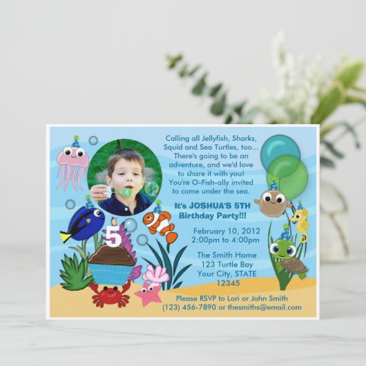 Ozean unter dem Meer Geburtstag Einladung (Stehend Vorderseite)