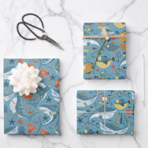 Ozean unter dem Meer Geburtstagshai-Thema Muster Geschenkpapier Set