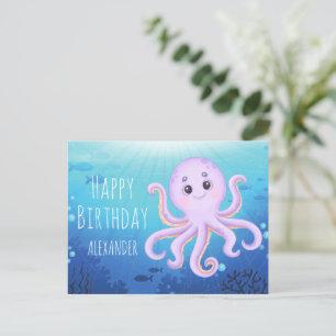 Ozean Unterwasser Süßer Oktopus Alles Gute zum Geb Postkarte