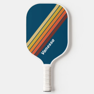 Ozean Vintage Stimmung Gestreift mit Namen Pickleball Schläger