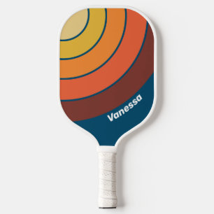 Ozean Vintage Vibe Kreis Streifen mit Namen Pickleball Schläger