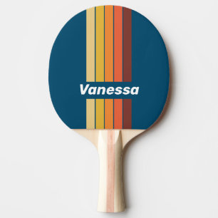 Ozean Vintage Vibe Pin Gestreift mit Namen Tischtennis Schläger