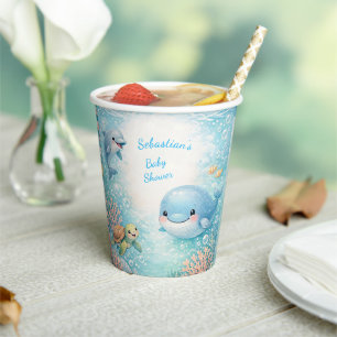 Ozean Wal Delfin Seepferdchen Baby Shower Blau Pappbecher