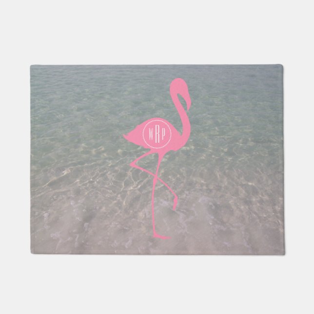 Ozean-Wasser-Monogramm-Rosa-Flamingo-Fußmatte Fußmatte (Vorderseite)