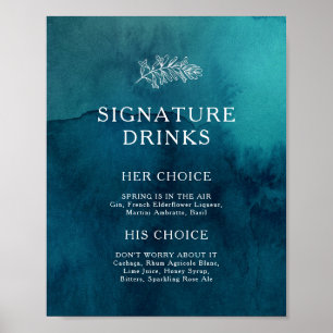 Ozean-Wasserfarbe-Signature-Drinks-Schild mit Stim Poster