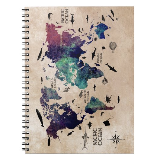 Ozean-Weltkarte Notizblock (Vorderseite)