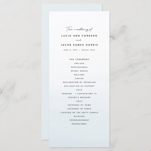 Ozeanblau-Aquarell-Hochzeit in Urlaubsort Programm (Vorne/Hinten)