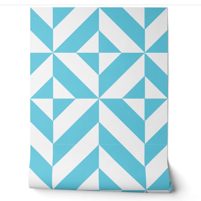 Ozeanblau Geometrischer Art Deco Tapete (Abrollen)