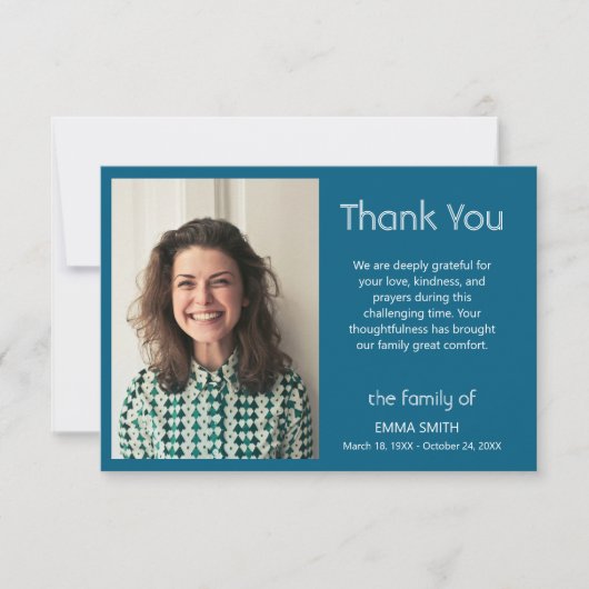 Ozeanblau klassisches Foto-Trauer-Beileid Dankeskarte (Vorderseite)