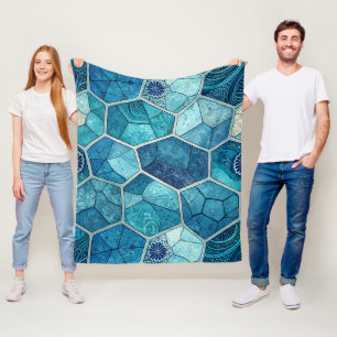 Ozeanblau-Mosaikmuster – unregelmäßiges Polygon Fleecedecke