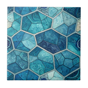 Ozeanblau-Mosaikmuster – unregelmäßiges Polygon Fliese