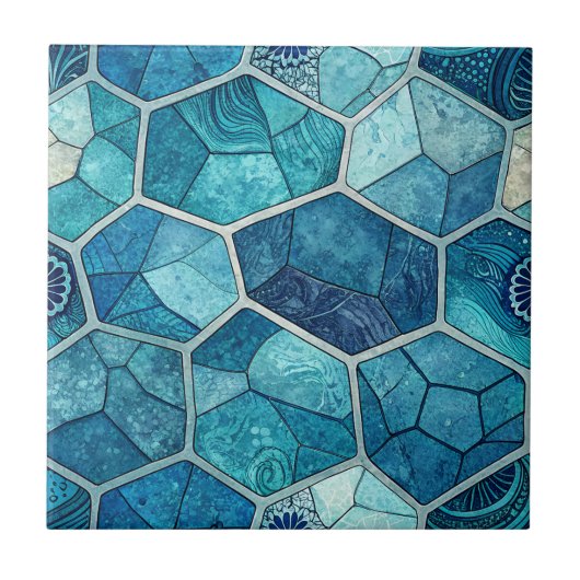 Ozeanblau-Mosaikmuster – unregelmäßiges Polygon Fliese (Vorderseite)