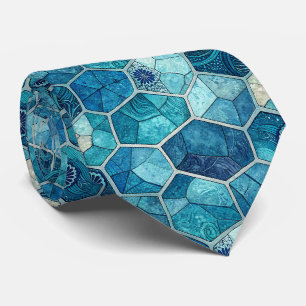 Ozeanblau-Mosaikmuster – unregelmäßiges Polygon Krawatte