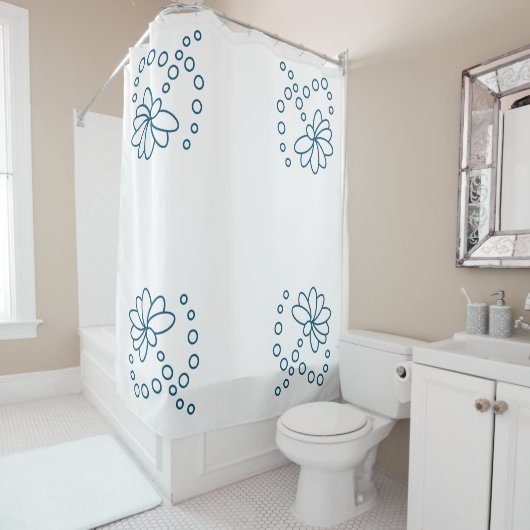Ozeanblau und Weiß Moderne Blume Duschvorhang (Beispiel)