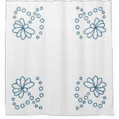 Ozeanblau und Weiß Moderne Blume Duschvorhang (Vorderseite)