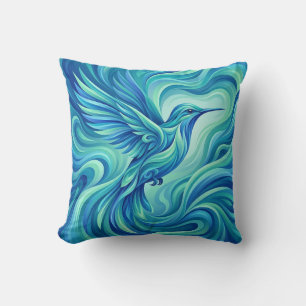 Ozeanblaue Kolibri-Wurfkissen Kissen