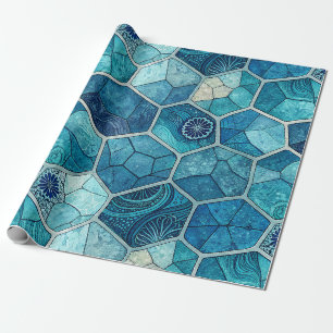 Ozeanblaue Mosaikmuster – unregelmäßiges Polygon Geschenkpapier