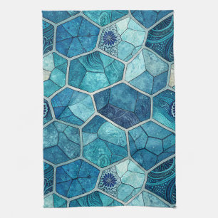 Ozeanblaue Mosaikmuster – unregelmäßiges Polygon Geschirrtuch