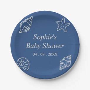 Ozeanblaue Muschel-Baby-Party Pappteller
