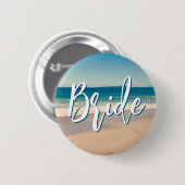 Ozeanblaue Strandfoto-Braut Szene Button (Vorne & Hinten)