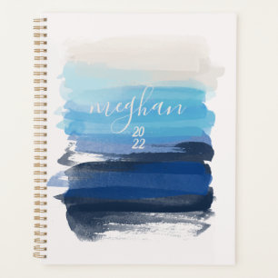 Ozeanblaue Wasserfarbe-Monogramm-Schrift  Planer