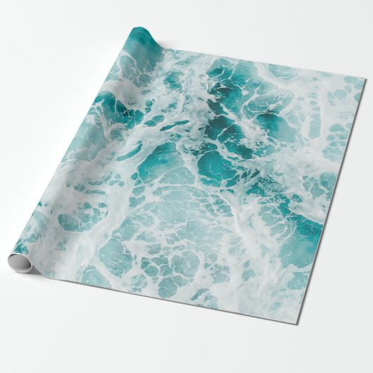 Ozeanblaue Wellen Geschenkpapier (Ungerollt)