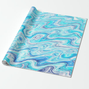 Ozeanblaue Wellenmarmorstruktur Abstrakte Flüssigk Geschenkpapier