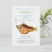 Ozeanblauer Retrofisch Wasserfarbe Einladung (Stehend Vorderseite)