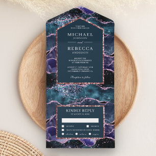 Ozeanblauer violetter Glitter-Achat-Hochzeitsmarmo All In One Einladung