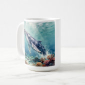 Ozeanblauer Wal und Küsten-Gedicht Kaffeetasse (Vorderseite Links)