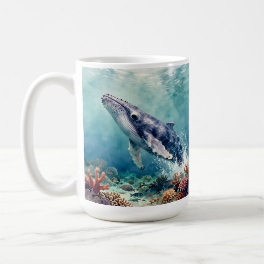 Ozeanblauer Wal und Küsten-Gedicht Kaffeetasse (Links)