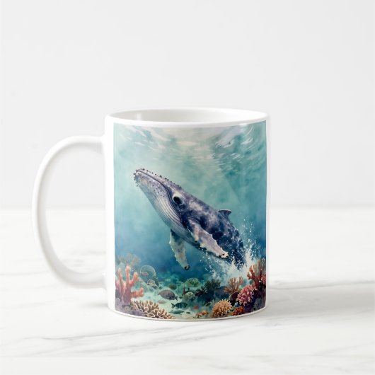 Ozeanblauer Wal und Küstenpoem Kaffeetasse (Links)