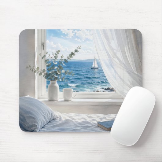 Ozeanblick im Schlafzimmerfenster Mousepad (Mit Mouse)