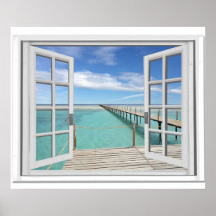 Ozeanblick Trompe l'oeil falsches Fenster Poster