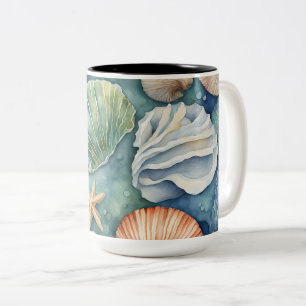 Ozeanbrise-Wasserfarbe: Muschel und Seestern Zweifarbige Tasse