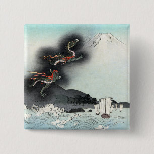 Ozeandrache steigt auf zum Fuji HOKUSAI Ukiyo-e Button