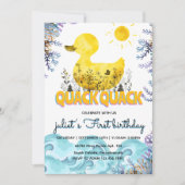 Ozeanduckie gelb 1. Gummiente Geburtstag Einladung (Vorderseite)