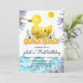 Ozeanduckie gelb 1. Gummiente Geburtstag Einladung (Stehend Vorderseite)