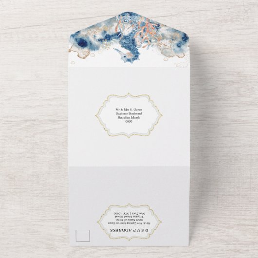 Ozeane Rose Roter Seepferd All In One Einladung (Außenbereich)