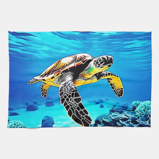 Ozeanembrace: Reise der Meeresschildkröte Geschirrtuch (Horizontal)