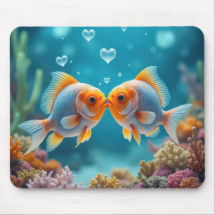 Ozeanfisch mit Herzblasen küssen Mousepad