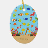 Ozeanfisch und Anker Kind Name Weihnachten Keramik Ornament (Hinten)