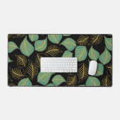 Ozeangrün und goldfarbene Blätter in Schwarz Schreibtischunterlage (Tastatur & Maus)