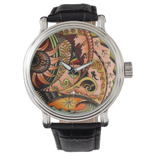 Ozeanien Holz-Tattoo Armbanduhr