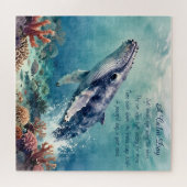 Ozeanisch blaue Wal-Aquarell-Küstenkunst Puzzle (Horizontal)