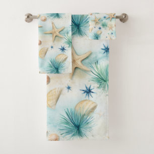 Ozeanisch Inspiriert Meeresfrüchte- und Muscheldek Badhandtuch Set