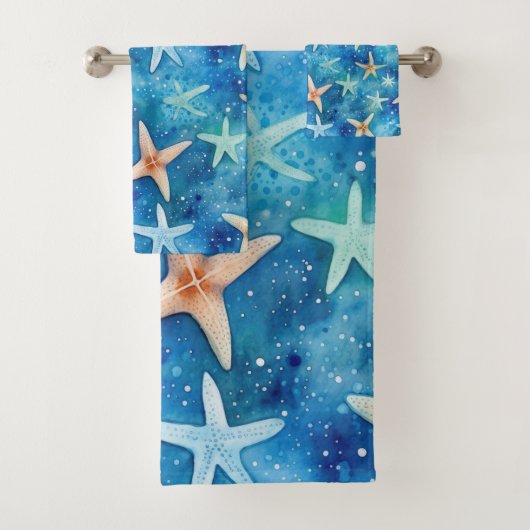 Ozeanisch Inspiriert Starfish & Seashells Blue Coa Badhandtuch Set (Insitu)