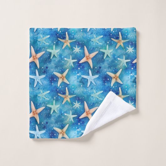 Ozeanisch Inspiriert Starfish & Seashells Blue Coa Badhandtuch Set (Waschlappen)