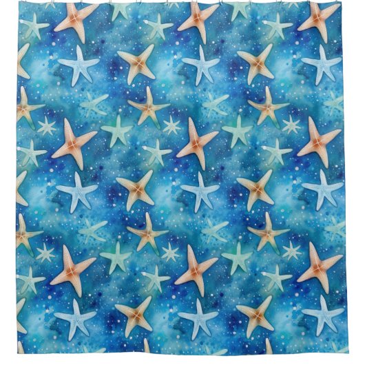 Ozeanisch Inspiriert Starfish & Seashells Blue Coa Duschvorhang (Vorderseite)