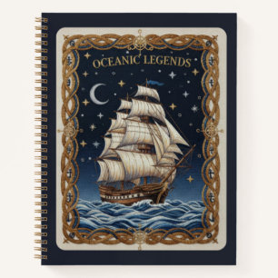 Ozeanische Legenden Besticktes Segelschiff Journal Notizblock